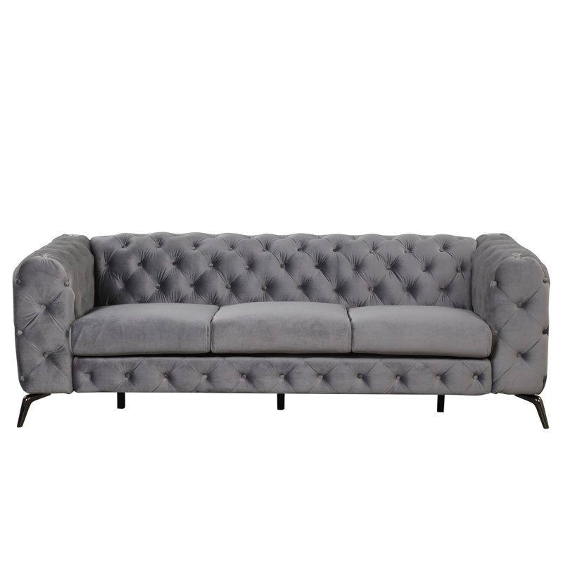 Modern Sofa 85.5" Velvetsofa With Sturdy Metal Legs, Sofa Couch With Button Tufted Back, 3 Seater Sofa Couch
