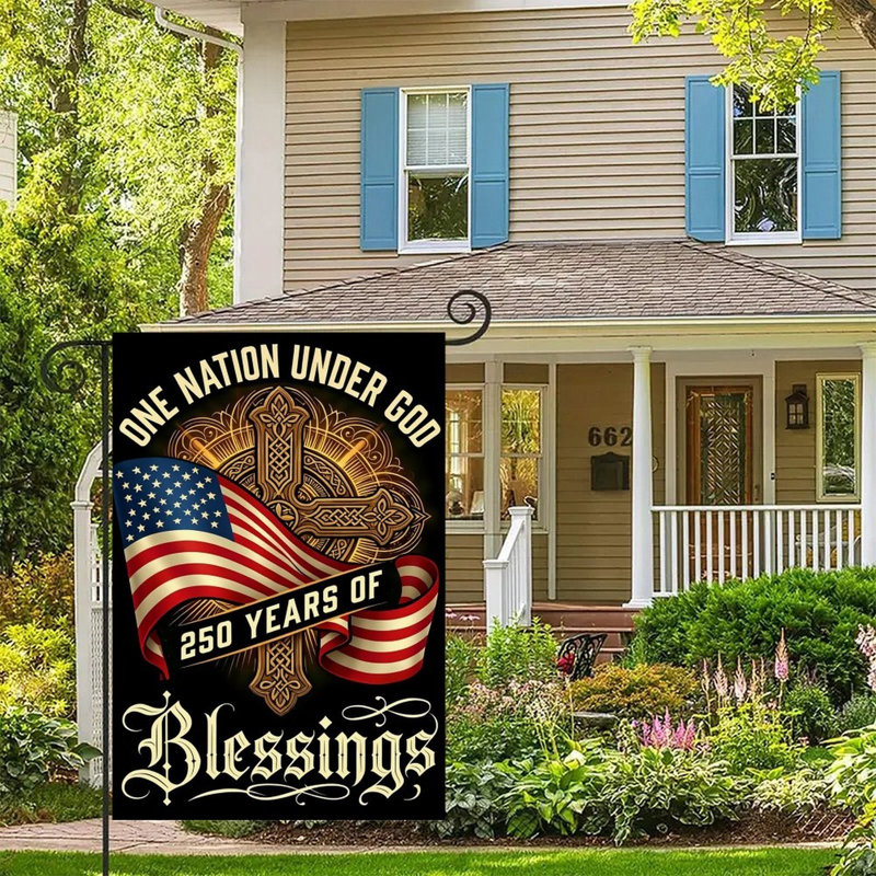Fourth of July Cross American Flag 250 Years Blessings Double Sided Decorative Flag, 12X18 inch