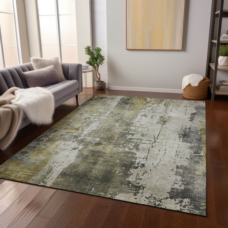 Machine Washable Indoor/Outdoor Claudian ACN1649 Pewter Rug, Rectangle 5' x 7'6"