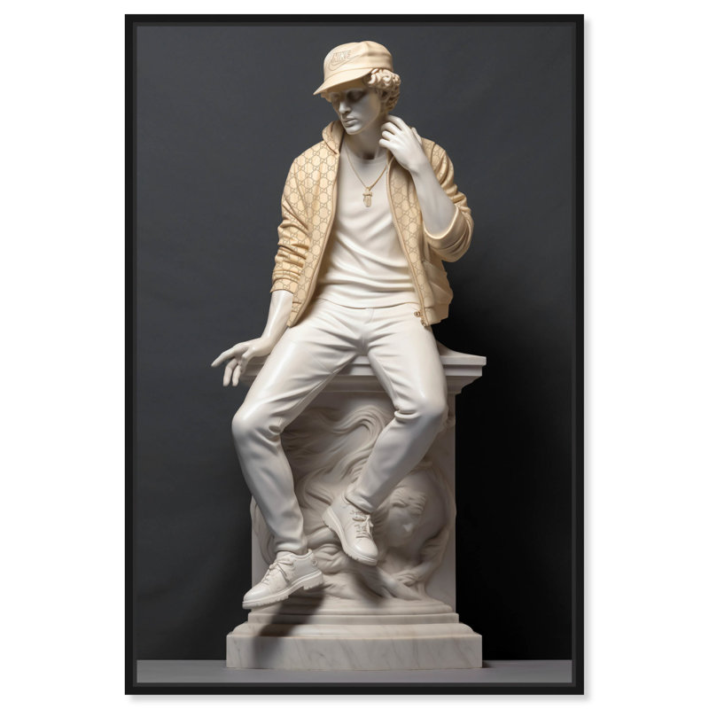 Classical Marble Street Statue II Urban Man Cave par Notoriart, Cadre noir, H 16 po x l 11 po