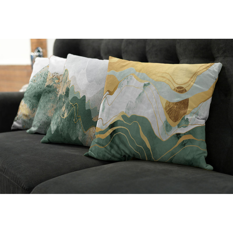 Abstract Reversible Pillow Cover, 18" x 18", Laurel Green/Gray/Mustard