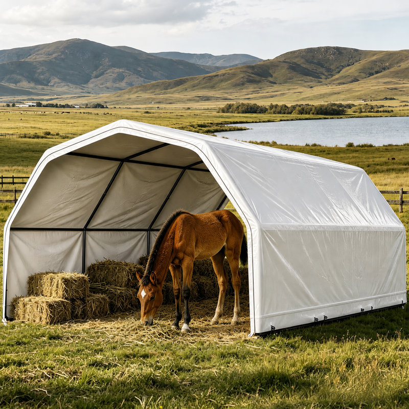 Abri portatif pour chevaux de 3,65 m x 2,45 m, robuste, avec structure en acier et bâche imperméable et résistante aux UV pour les chevaux, les chèvres et les moutons.