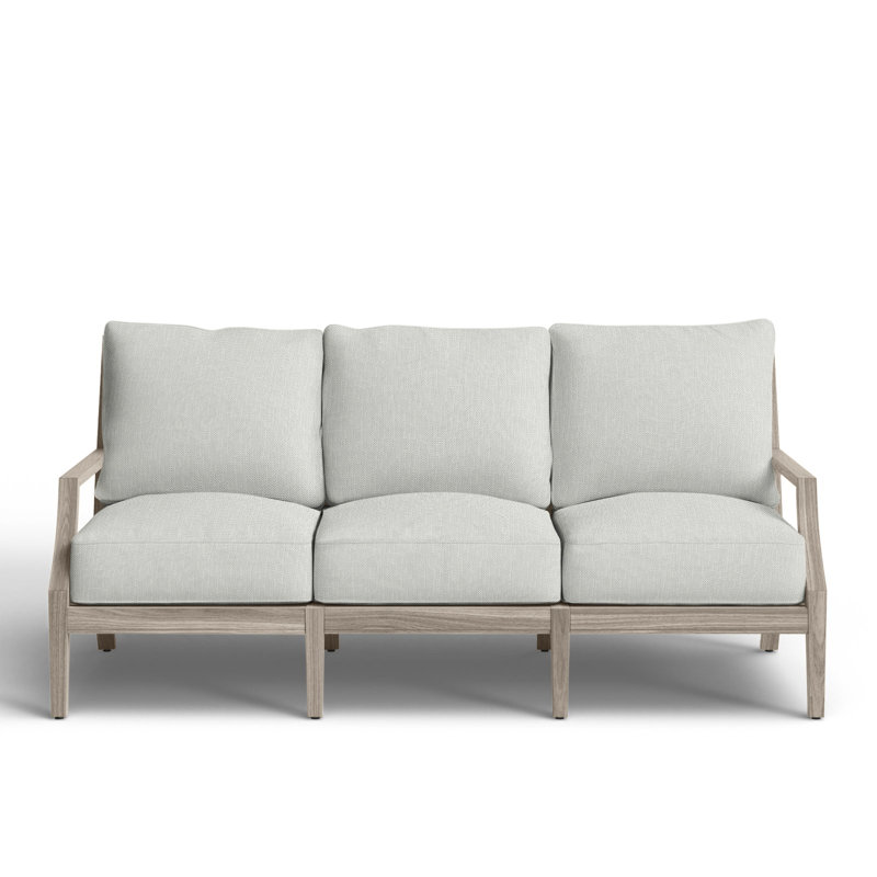Haley Teak Patio Sofa with Cushions, Verona Silver Sunbrella®, Oyster Teak, No welt + Standard fill