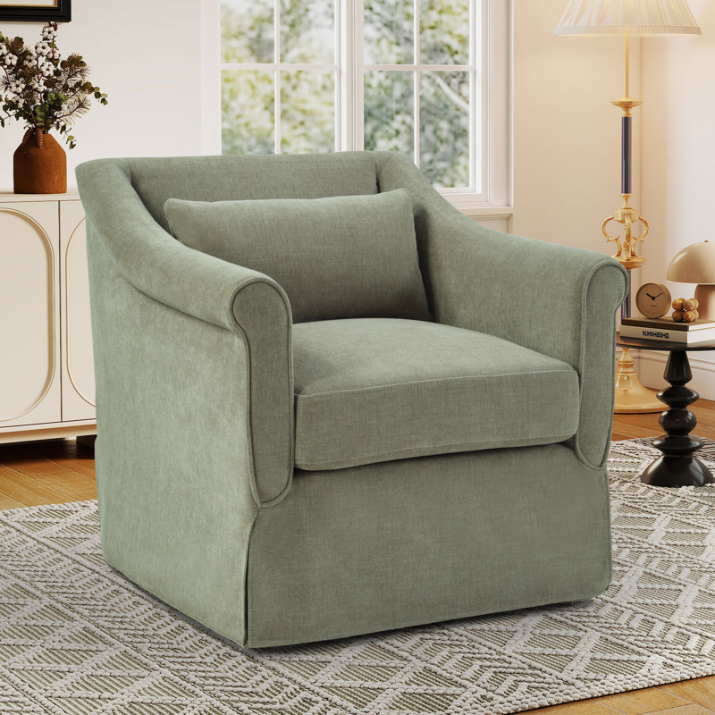 30" Wide Modern Upholstered Swivel Accent Chair With Lumbar Pillow, Green