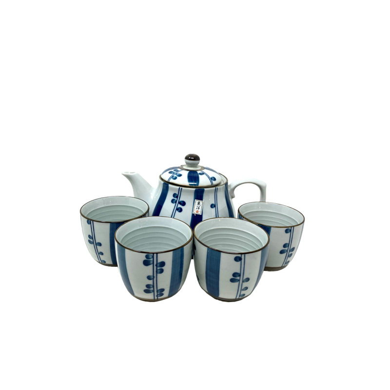 Service à thé chinois en porcelaine de Chine avec motif bleu simple, ensemble de thé traditionnel 100% fait à la main avec théière et 4 tasses