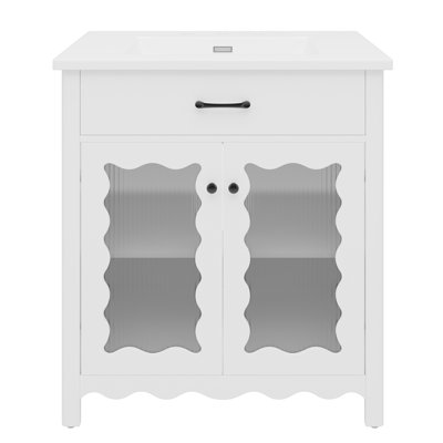 Meuble-lavabo moderne avec lavabo en céramique en verre trempé et portes à fermeture en douceur pour plus de durabilité et de style