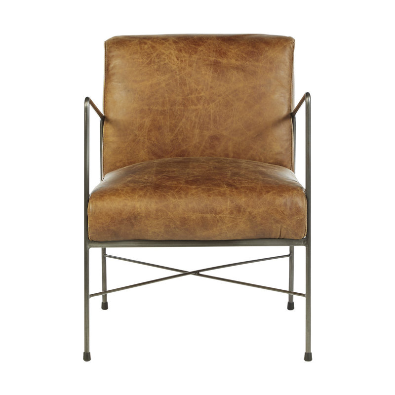 Orono 44cm H Genuine Leather Upholstered Armchair, Light Brown
