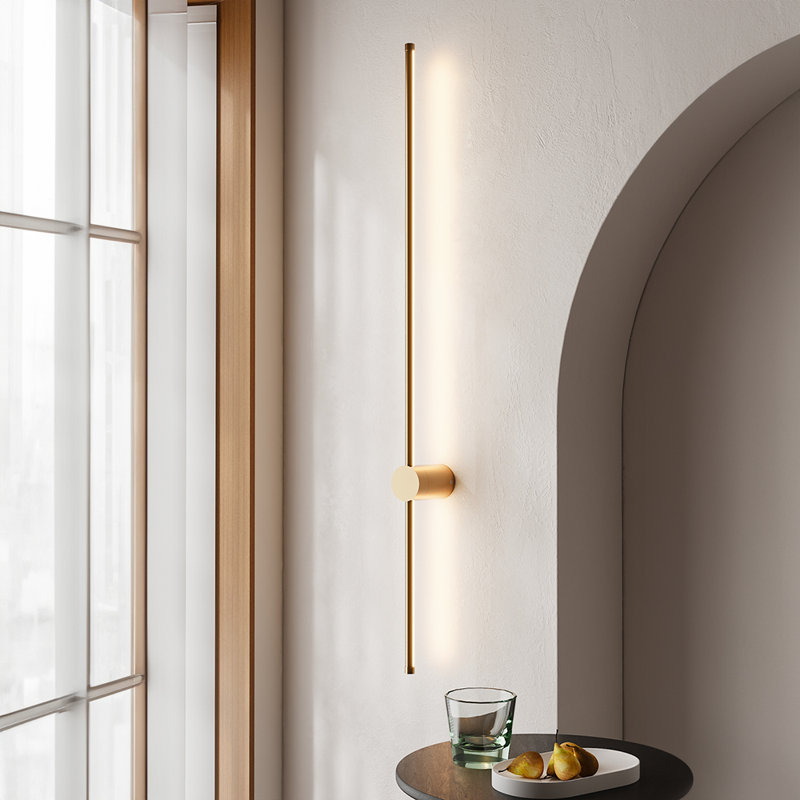 Aluminium LED Wall Light 100cm Wide Flush Mounted Sconce, Gold