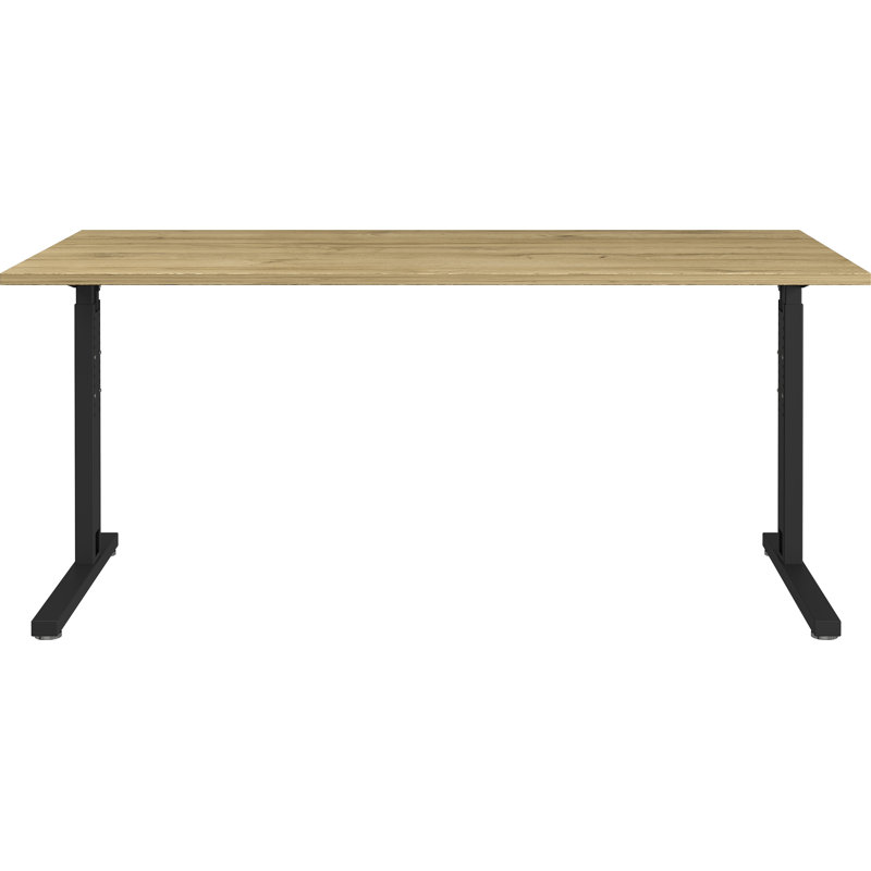 Chien Metal Base Executive Desk, Oak/Black, 80cm H x 160cm W x 80cm D