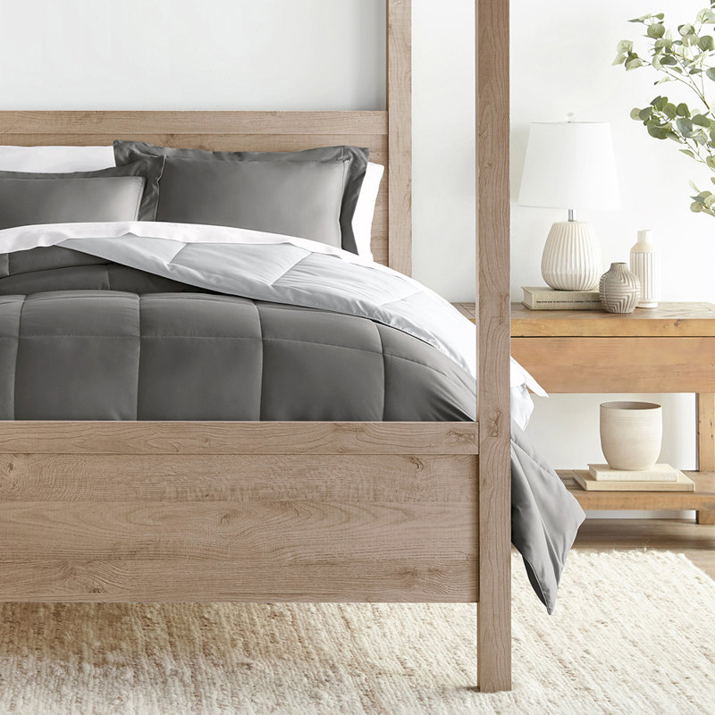 Twin Gray Reversible Down Alternative Microfiber Comforter Set