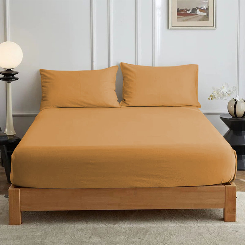 Leila Microfiber 25cm Deep Pocket Fitted Bed Sheet, Super King (6'), Ochre