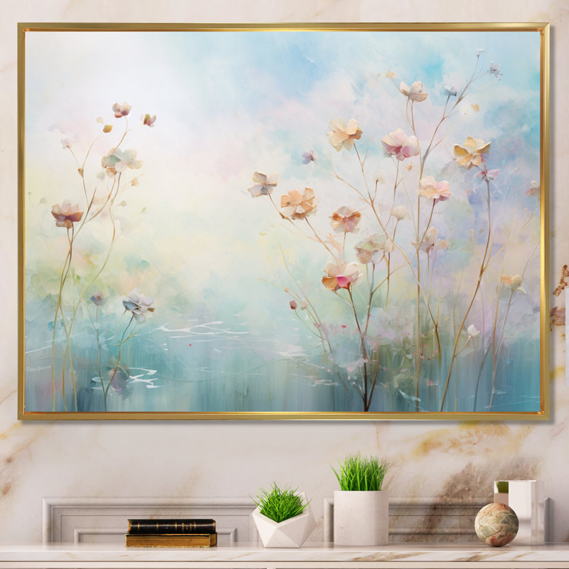 «Blue Enchanted Gardens II - Abstract Botanicals», décoration murale, L 40 po x H 30 po, Cadre flottant doré