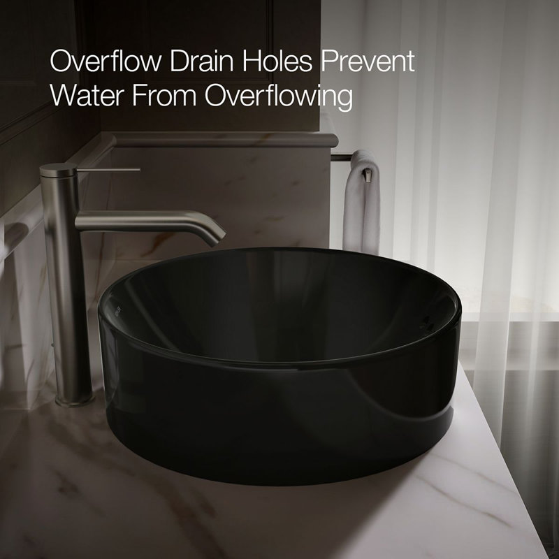 Vox® Vitreous China Circular Vessel Bathroom Sink with Overflow, Black Black