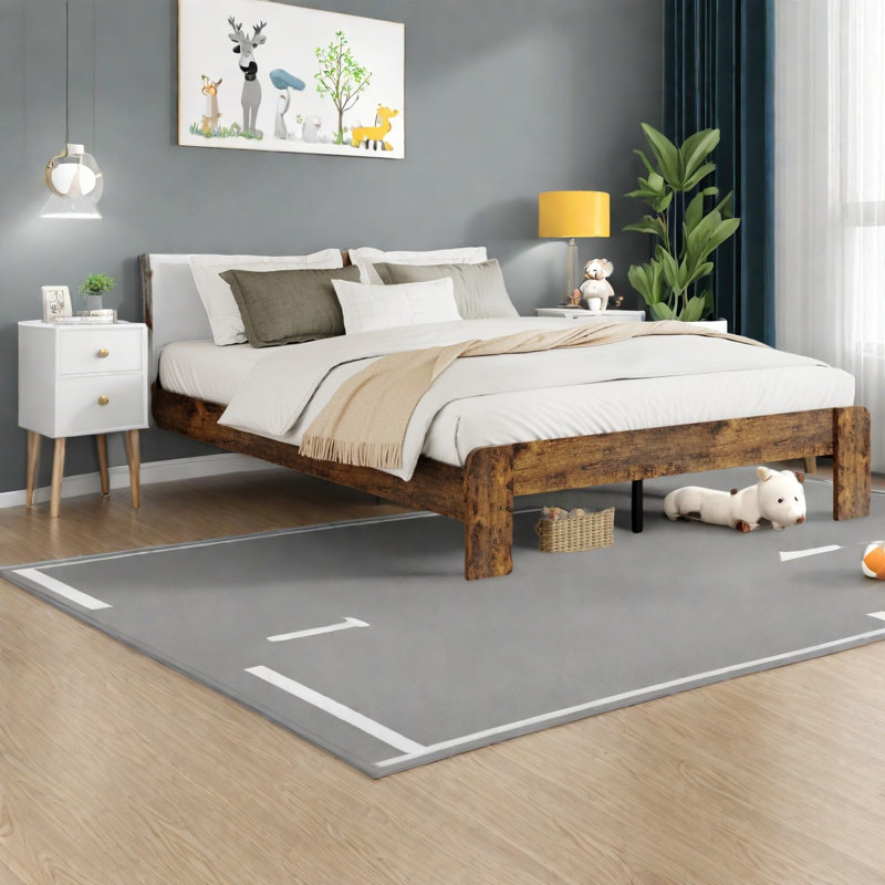 Grands lits modernes avec rangement, structure en bois et métal, brun foncé pour la maison