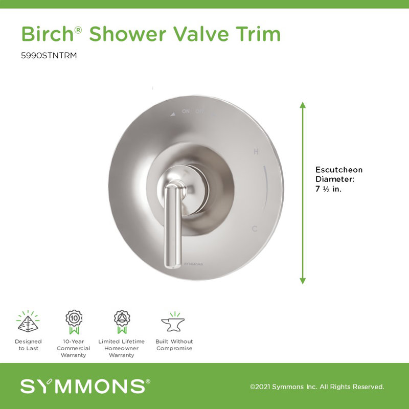 Birch Wall Mounted Single Handle Shower Valve Trim (Valve Not Included), Satin Nickel