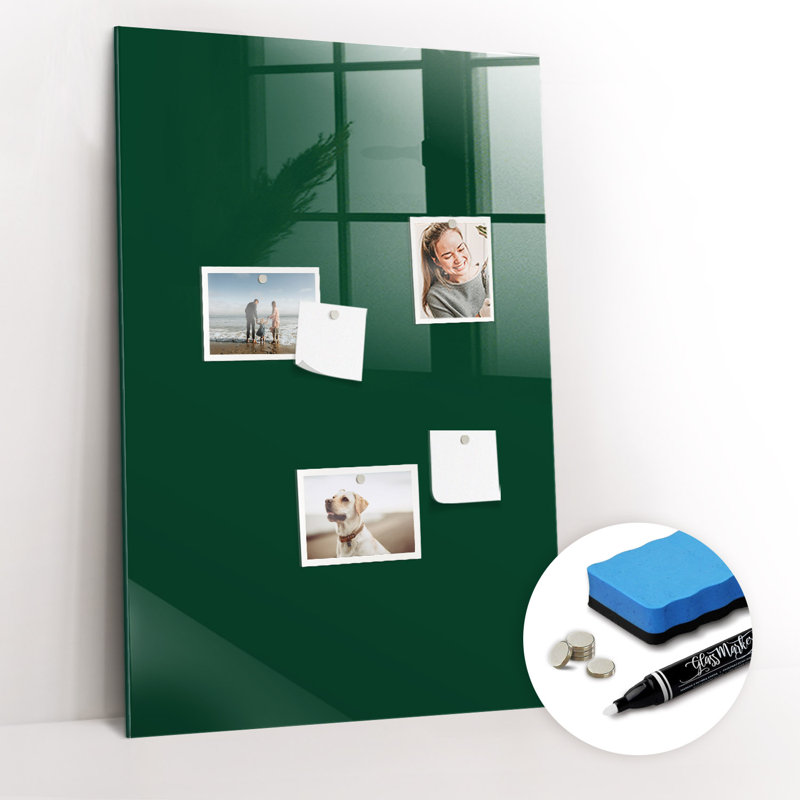 Magnetic Memo Board Whiteboard - 60 x 90 cm - With Marker and Magnets - Bottle color green