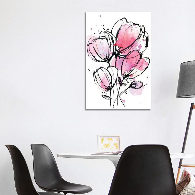«Pink Mod 1» par Lesia Binkin, peinture sur toile tendue, H 40 po x l 26 po x P 1,5 po