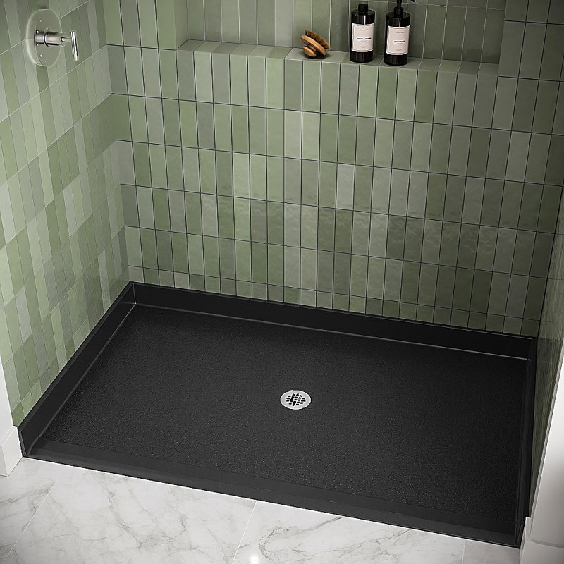 62 in. x 38 in. ADA Compliant Alcove Acrylic Shower Base in Glossy Black With Center Drain, Drain Included, Glossy Black