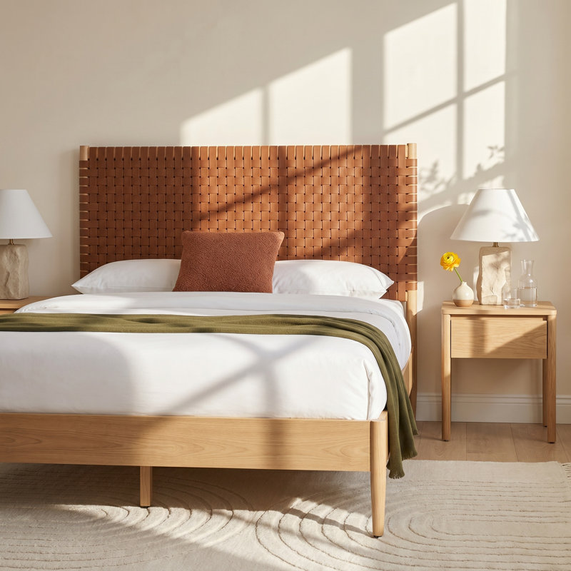 Tamita Leather Platform Bed, Queen, Brown/Natural