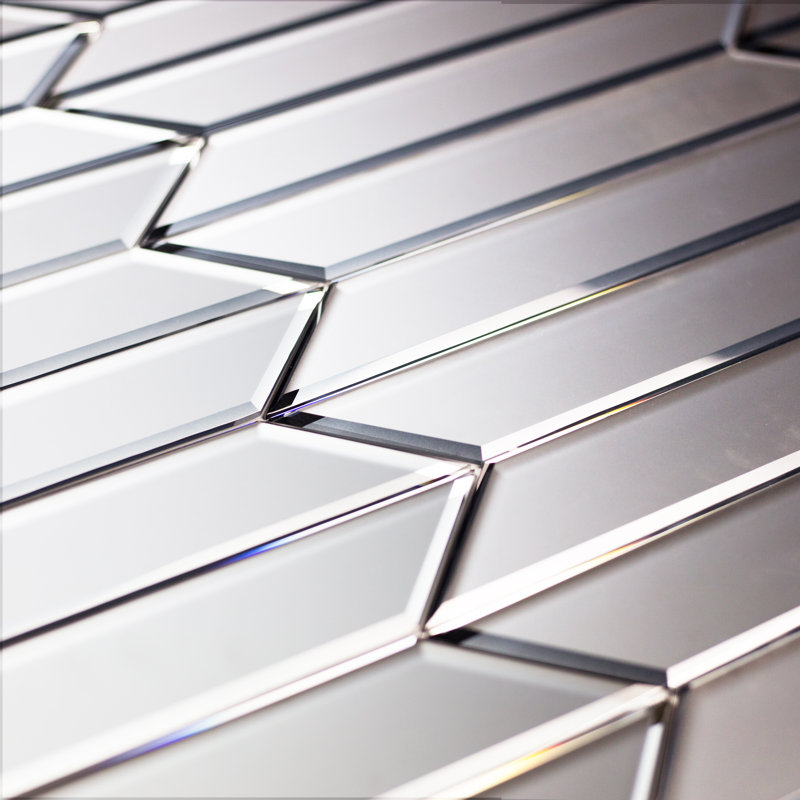 Frosted Reflections 3 in. x 11.75 in. Frosted Glass Mirror Beveled Chevron Decorative Kitchen & Bathroom Wall Tile