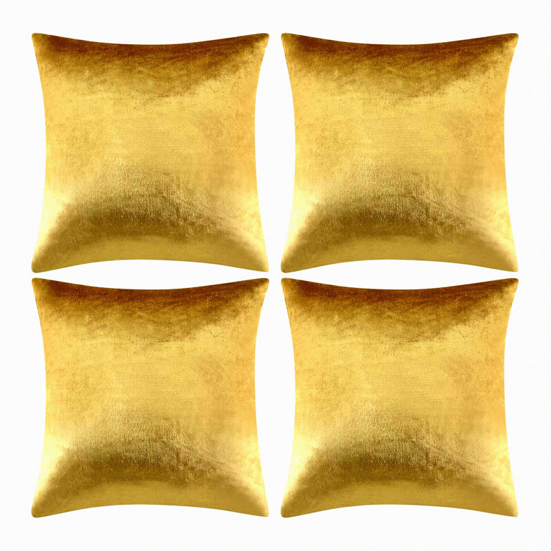 Gold Velvet Luxe Pillow Covers - Set of 4 | Decorative Square Cushion Covers | Soft & Stylish Throw Pillow Cases for Home Décor