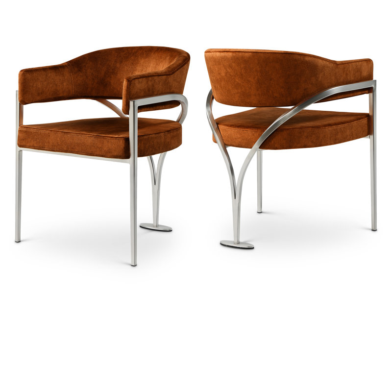 Kirsi Velvet Dining Chair, Cognac Velvet, Silver