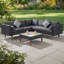 Modern 4-Pieces Outdoor Black Rattan Wicker L-Shape Sofa Set With Table, Gray Cushions, Suitable For 4-5 Person