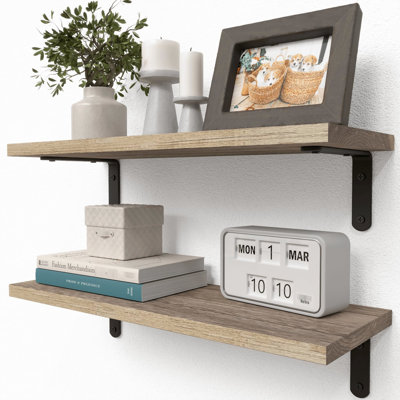 Rustic Wall Mounted Decorative Organizer Shelves Of 2 - Style With 40Lb Weight Limit Hanging Storage Capacity