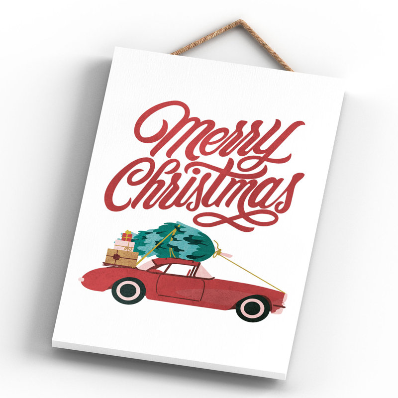 Xmas Merry Christmas Car Wooden Plaque, 28.5cm H x 18.5cm W x 0.9cm D