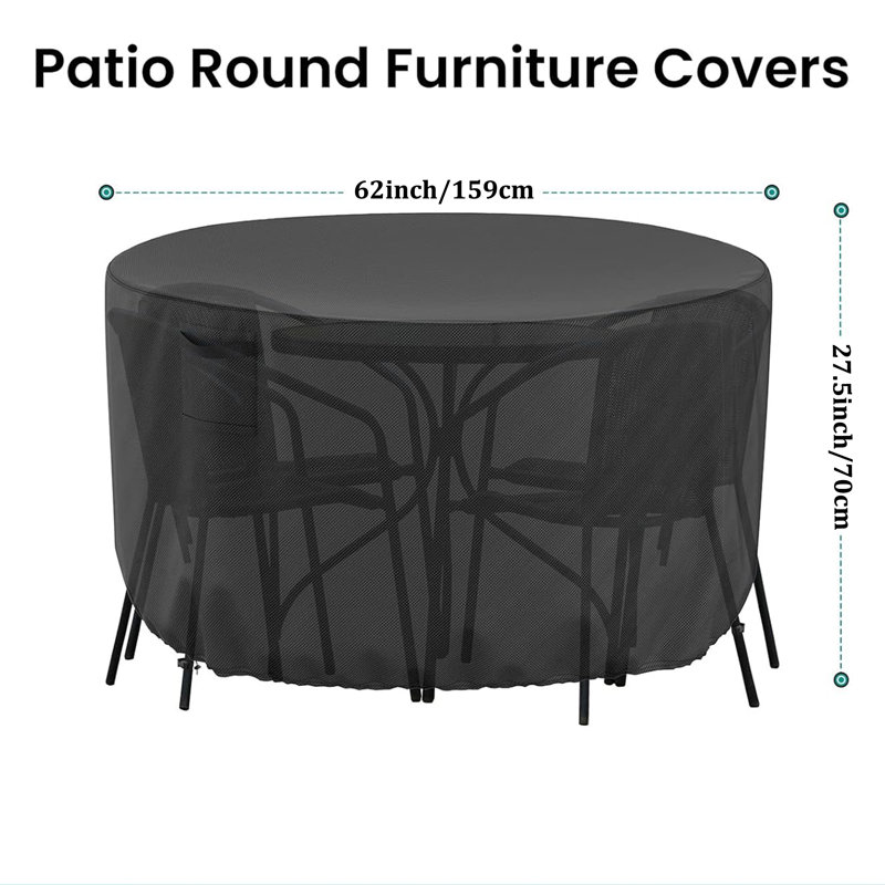 Outdoor Waterproof Round Patio Furniture Cover 62 x 27.5 inch for Patio Table and Chairs Set
