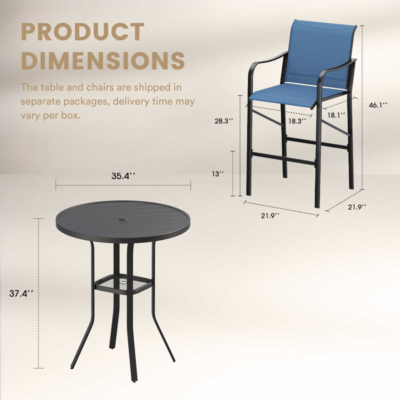 Outdoor Bar Height Bistro Set, Blue/Black