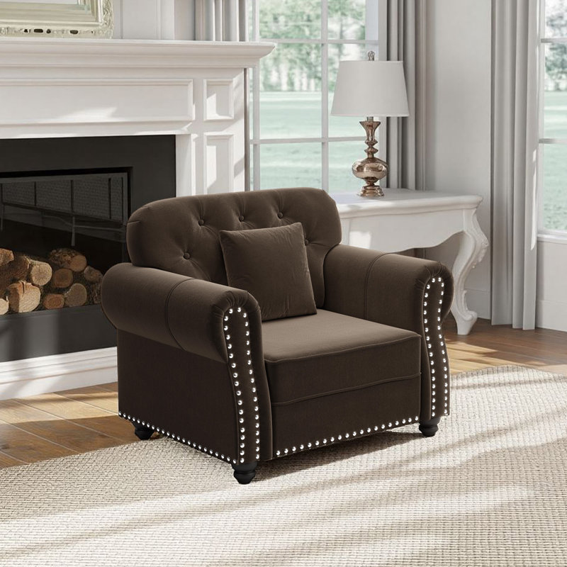 Canapé Chesterfield 41,3 po Mid-Century, Brun