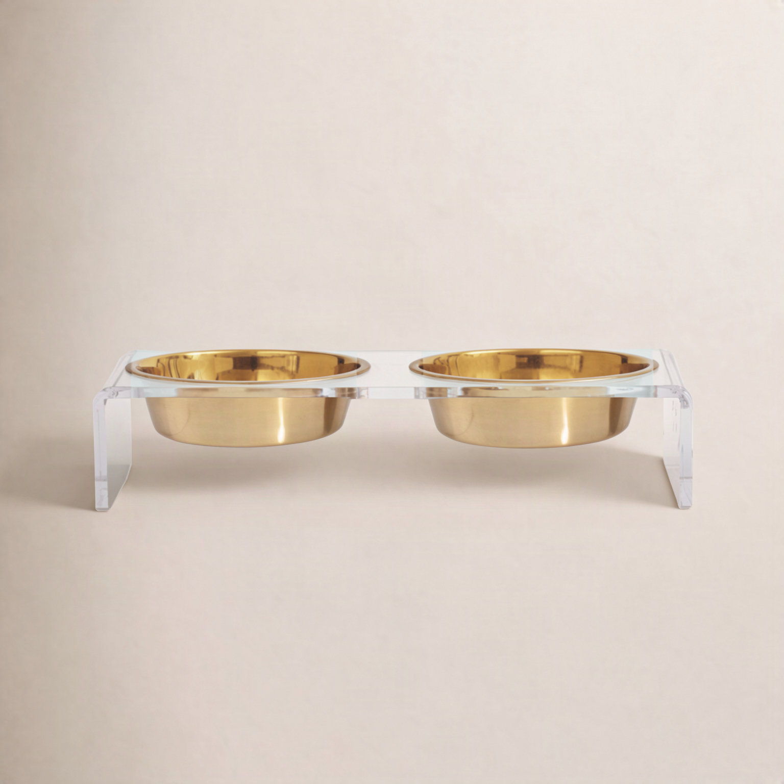 Small Clear Elevated Feeder with Gold Bowls, 3.5 cups, Gold