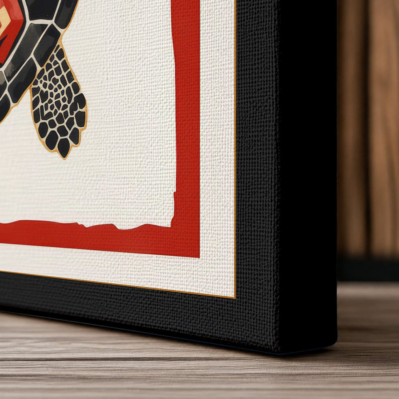 Ornamental Sea Turtle Coastal - Wrapped Canvas, 30x20 - 76.2 x 50.8 cm, Black Border