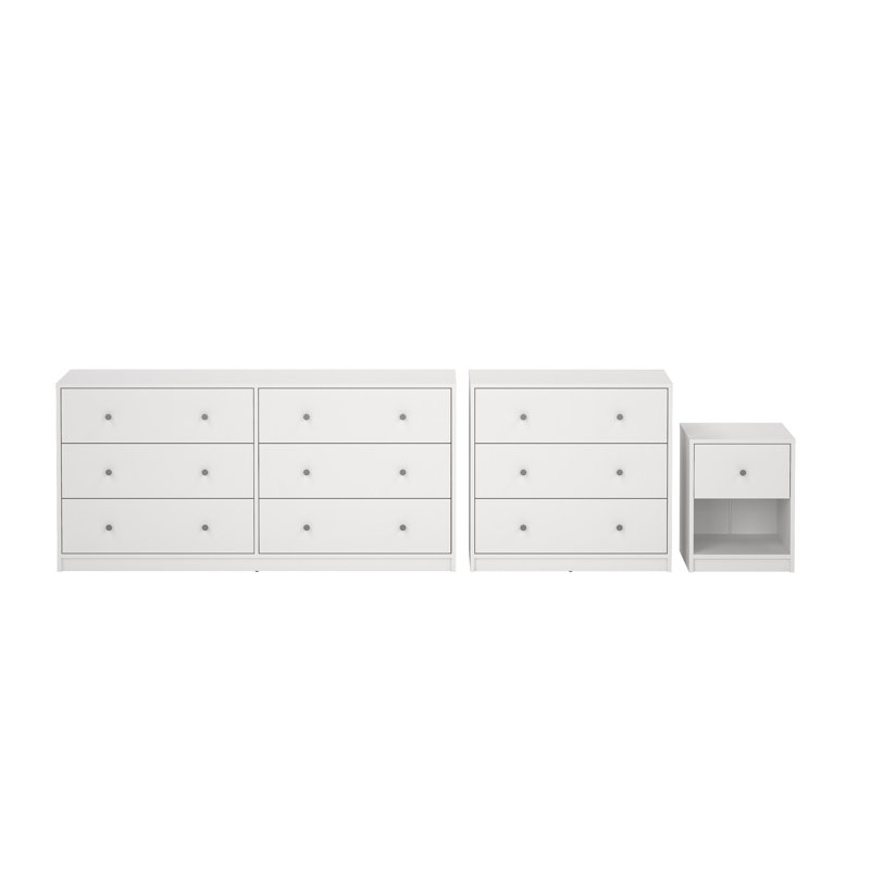 Ensemble de chambre à coucher 3 pièces Clanton, blanc, Blanc