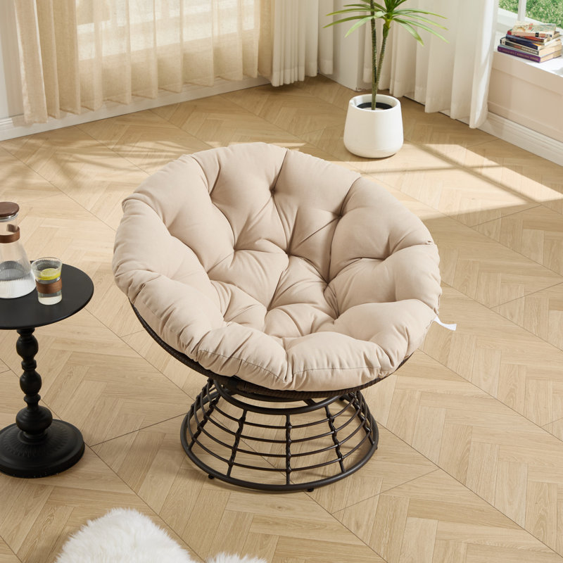 Modern Ergonomic Swivel Accent Chair, Steel & Rattan, Indoor Outdoor Use