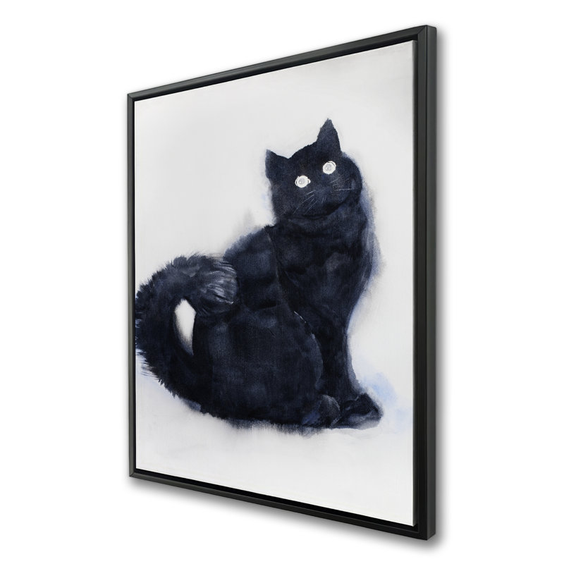 «Furry Black Watercolor Cat», décor de toile encadrée noire