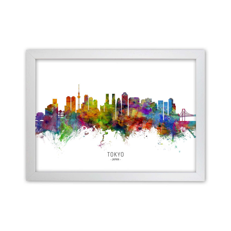 Tokyo Japan Skyline by Michael Tompsett - Print, 64cm H x 88cm W x 3cm D, White Framed