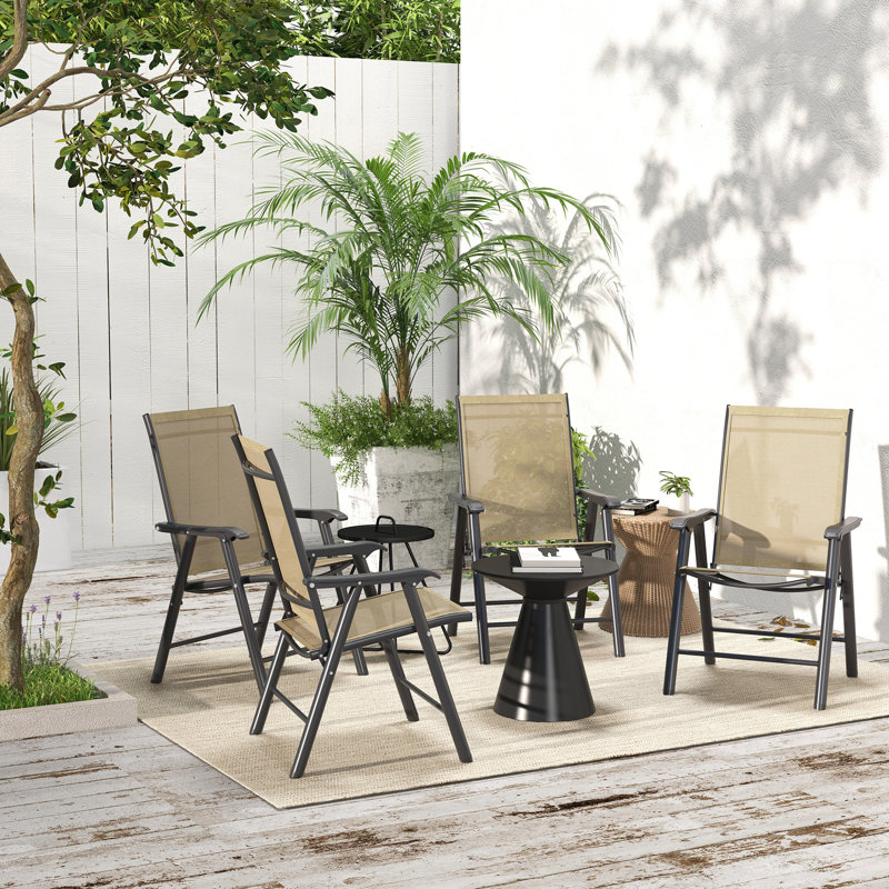 4Pcs Patio Folding Chairs - Stackable Outdoor For Lawn, Picnic, Beach. With , Lightweight, Metal Frame, No Assembly, Brown 4 Chair Dining. Portable, Mixed