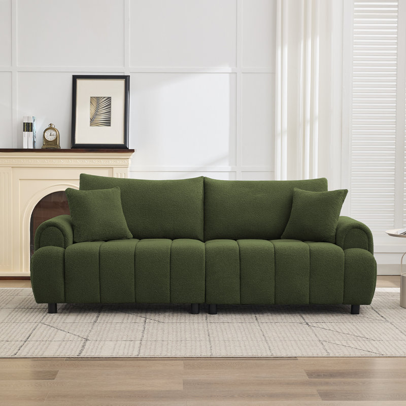 88.6" Wide Modern Sherpa Sofa, Plush Fleece Fabric Couch For Living Room, Green