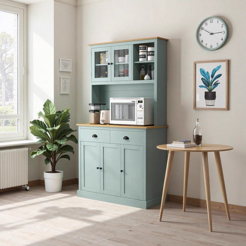 Grande armoire de rangement grise avec support pour micro-ondes