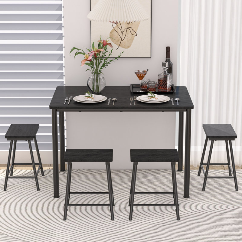 Whipton 4-Person Modern Counter Height Dining Table Set Bar Dining Table with 4 Stools, Black