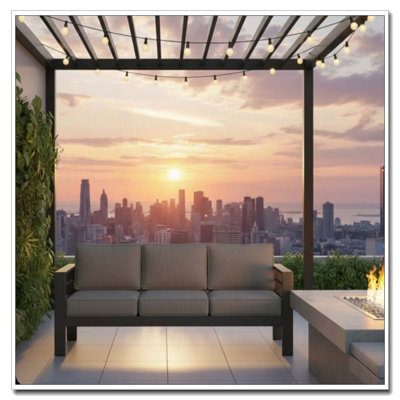 75 All-Weather Metal 3-Seat Patio Sofa with Gray Cushions