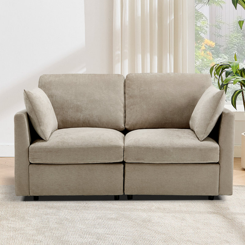 59" Upholstered Modern Loveseat Modular Sofa , Brown
