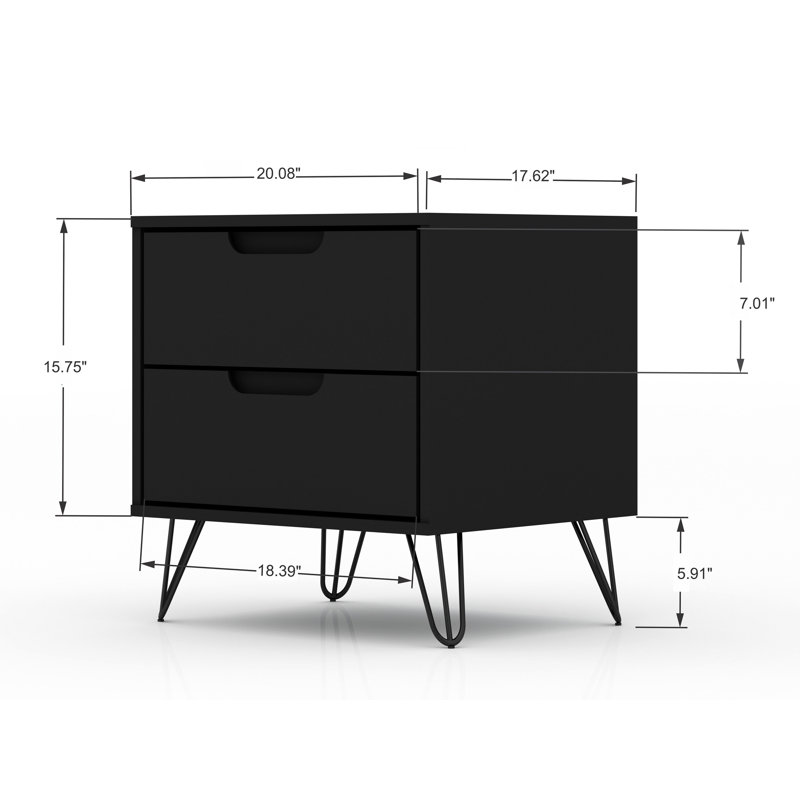 Ensemble de chambre à coucher avec commode et table de chevet 2 pièces Darbie, Noir