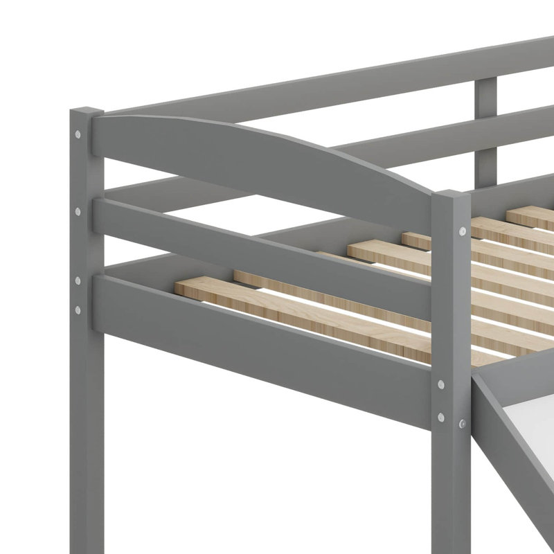 Lit superposé simple au-dessus d'un lit simple avec glissière convertible et échelle, Gris