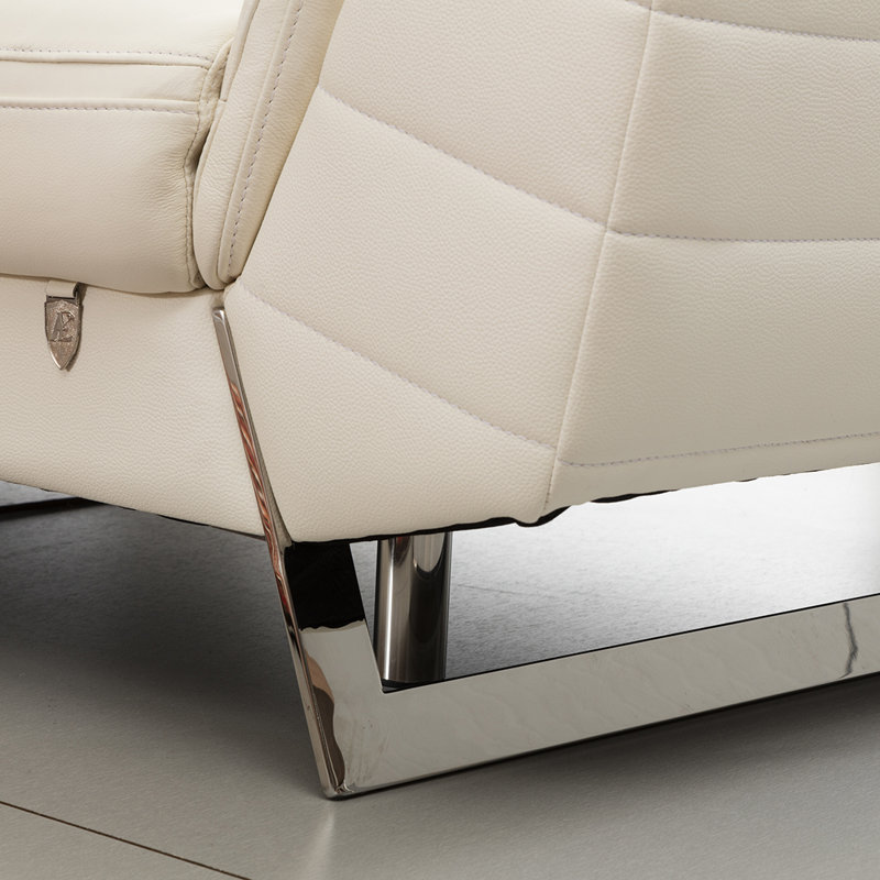Bairiki Upholstered L-Shaped Sectional, White Genuine Leather, Left Hand Facing
