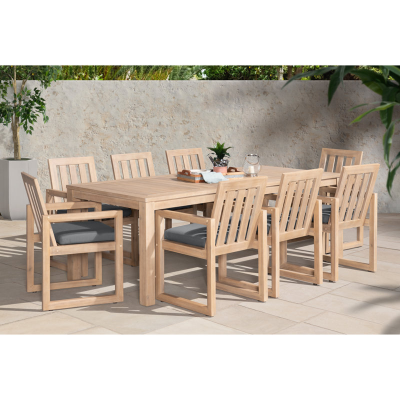 Sehrish Rectangular 8 - Person 87" Long Dining Set With Sunbrella Cushion Covers, Charcoal Grey Sunbrella®