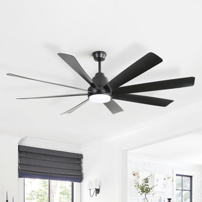 72-Inch 8-ABS Blade Large Space Modern Black Ceiling Fan Light With Lighting, Remote Control Adjustment, And Timing Function
