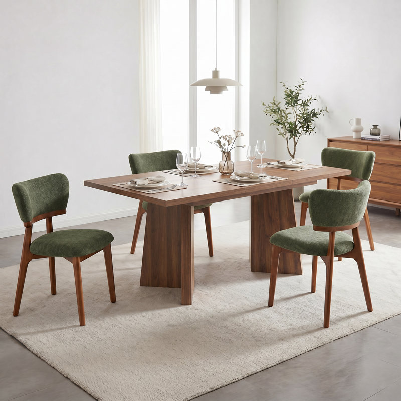 Ensemble de salle à manger extensible rectangulaire Alward pour 4 personnes, ensemble de salle à manger moderne en bois avec chaises rembourrées